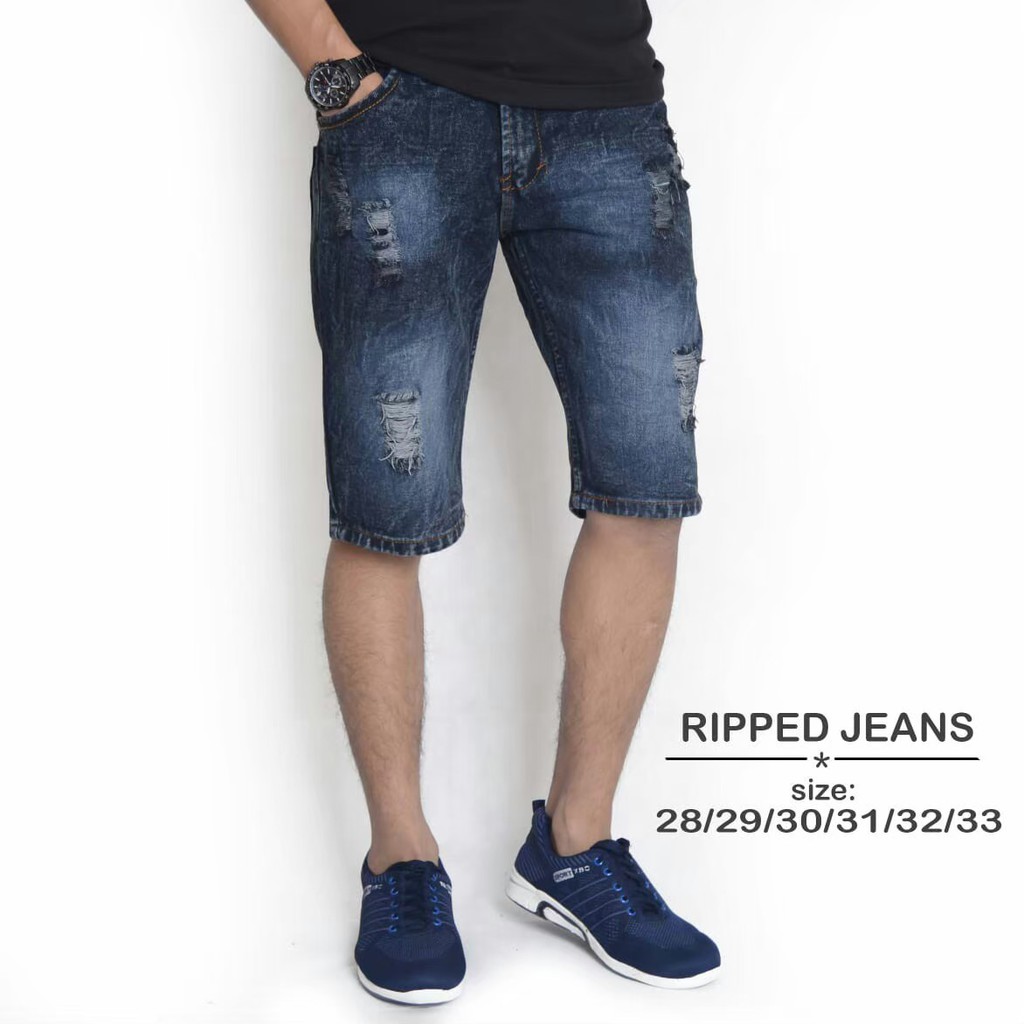 Celana Jeans Pria Ripped denim Strech Celana SoftJeans Pendek Pria Celana Softjeans Sobek UnderLine