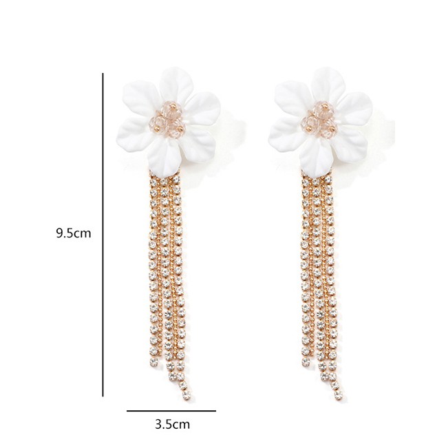 LRC Anting Tusuk Fashion White Fringed Diamonds Still Flower Earrings F87891