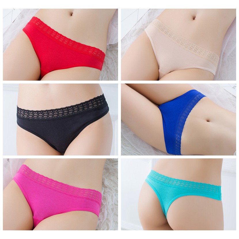 G-String Sexy Celana Dalam Wanita Bahan Katun dan Renda C130