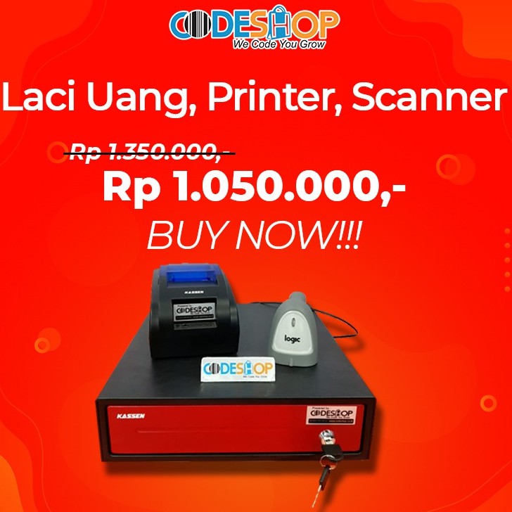 PAKET MESIN KASIR UMKM TERMURAH ALL SET LACI UANG+PRINTER BLUETOOTH+SCANNER