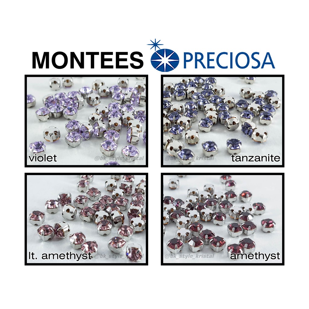 Grosir (SSC) Kristal Cangkang Montees Preciosa Kaki 4 Warna Violet, Tanzanite, Lt. Amethys, Amethys