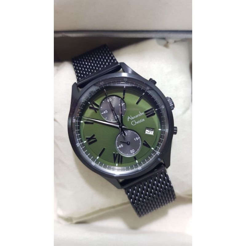 Jam Tangan Alexandre Christie Ac 6567 Original Black Green Pria