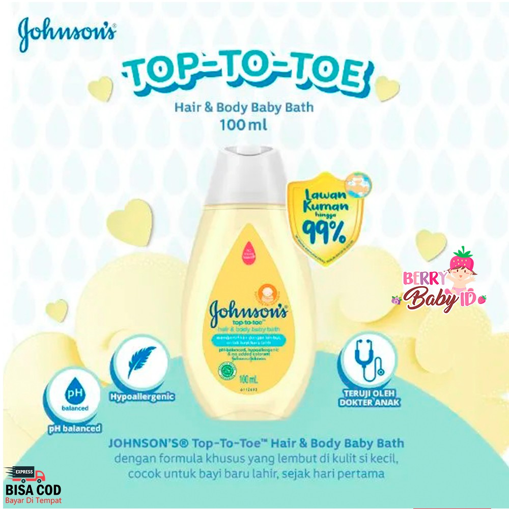 Johnson's Top to Toe Hair &amp; Body Baby Bath Shampo Sabun Bayi 100 ml Berry Mart