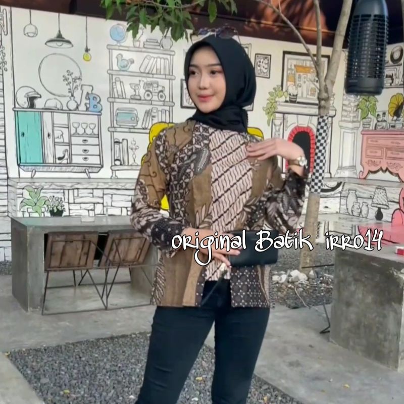 tey-17 Batik wanita ASJ SA HRB026 Kenongo Kemeja Tosca Pendek