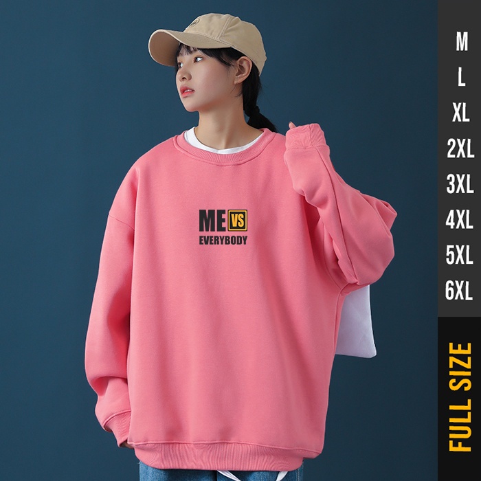 Sweater Wanita Oversize Jaket Sweter Korea Big Size Switer  Me Vs Everybody