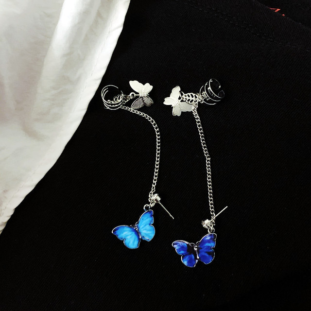 1Pcs Three-dimensional Butterfly Earrings for Women Korean Personality Ear Clip Integrated Tassel Chain Ear Jewelry