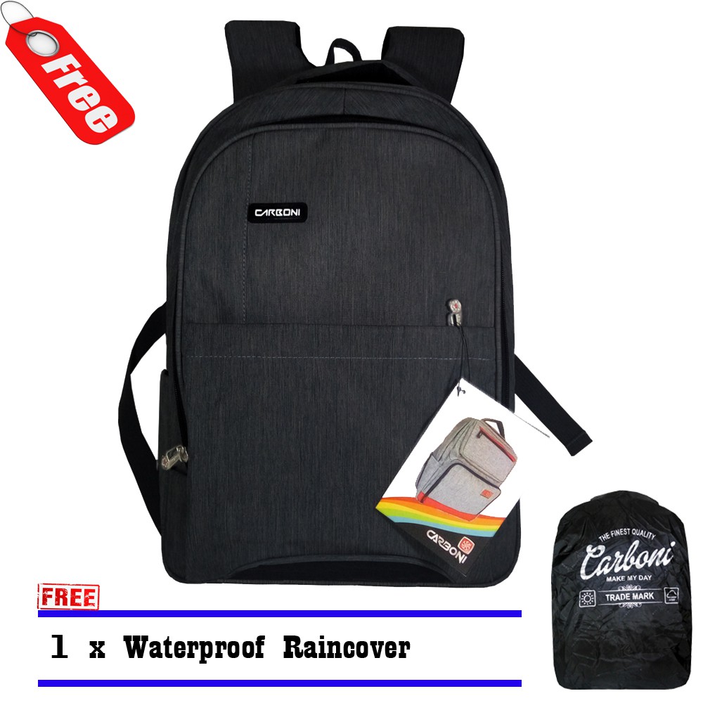 SHOPEE 6.6 SUPER SALE!! Carboni Tas Ransel RA0016 Original Backpack 17 - Black+ Raincover