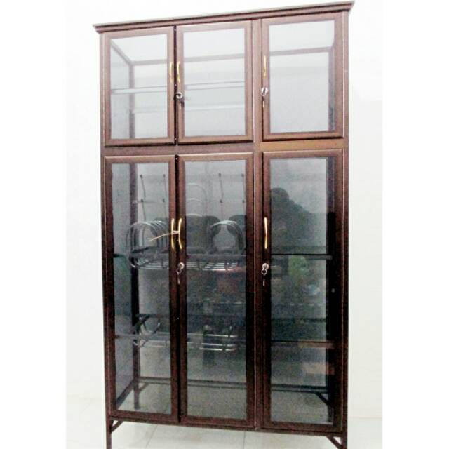 Rak Piring Aluminium 3 Pintu Frame Coklat Kaca Riben 98-172