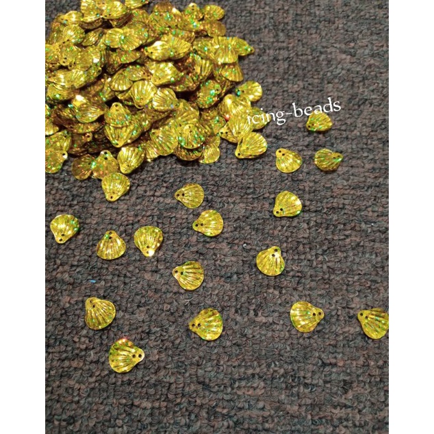 10 gr Payet Piringan kerang 4mm, Payet Kerang Emas dan daun