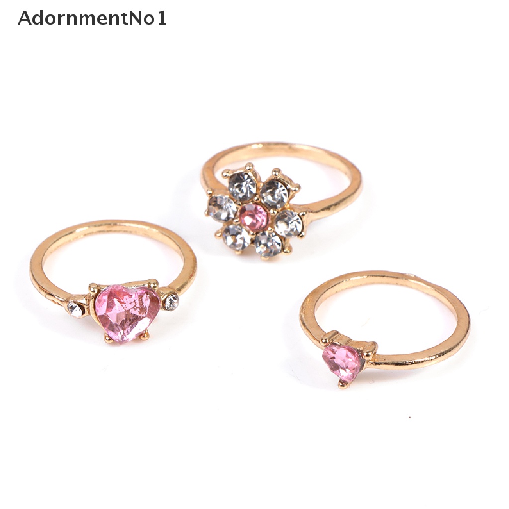 (AdornmentNo1) 8pcs / Set Cincin Gaya Punk Motif Hati Aksen Batu Kilau Warna Pink Untuk Perhiasan Wanita