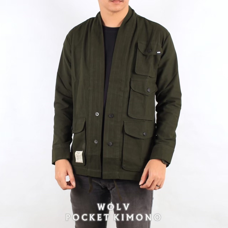 ORIGINAL WOLV Jaket Kimono Pocket Wolv Jaket Unisex Jaket Distro Hijau