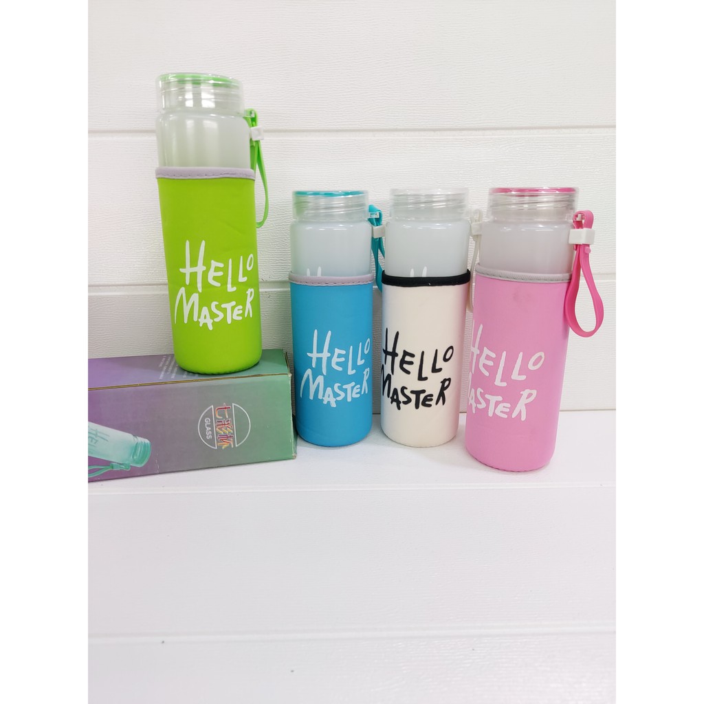 BOTOL KACA HELLO MASTER + POUCH WARNA UK. 300ML / BOTOL KACA HELLO MASTER UK. 300ML