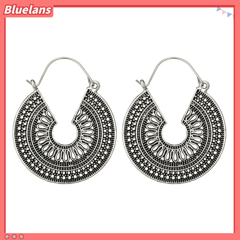 Bluelans Anting Hoop Bentuk C Model Hollow Gaya Vintage Untuk Wanita