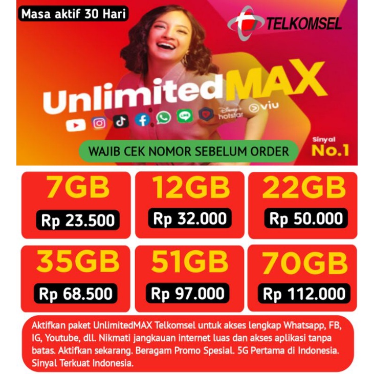 PROMO PAKET DATA INTERNET UNLIMITED MAX TELKOMSEL AS LOOP SIMPATI