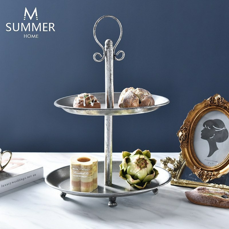 TIER BESI 2 TINGKAT IMPOR RUSTIC STYLE/TEMPAT SAJI CAKE/PIRING TINGKAT