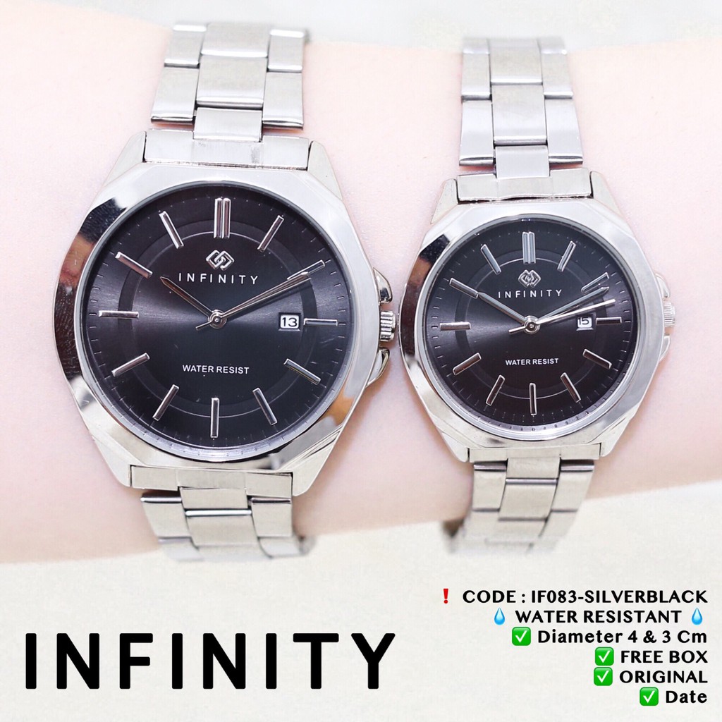 Jam tangan couple rantai INFINITY pria / wanita ORIGINAL ANTI AIR tanggal aktif free box IF090 IF083