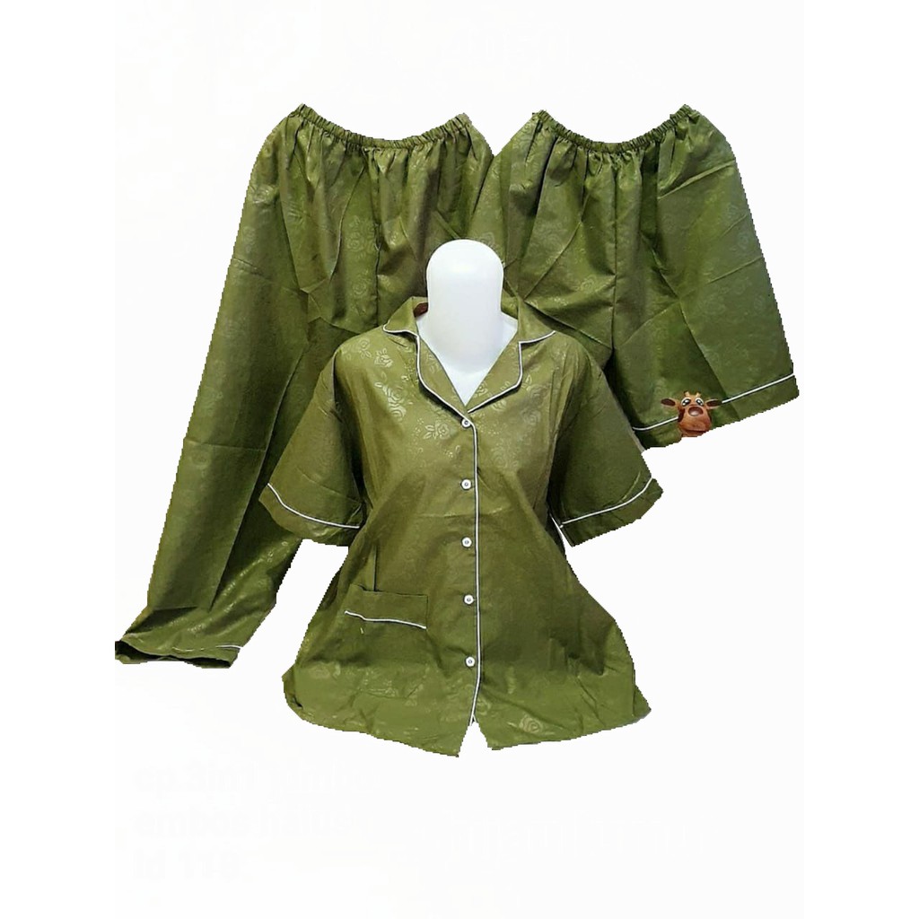 SEASOND IND Piyama/Baju Tidur 3in1 Wanita Dewasa Embos Warna/L Fit to XL ko-Embos Hijau Lmut