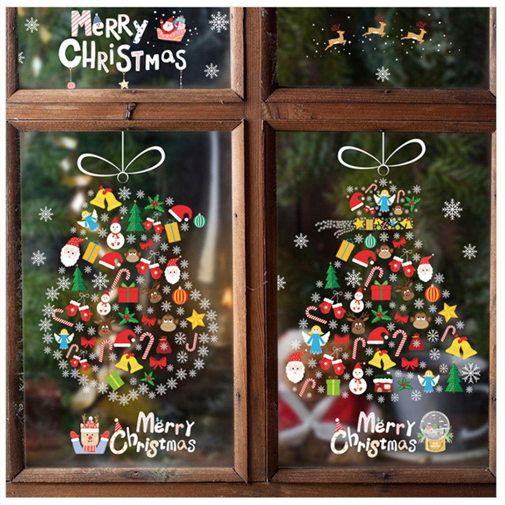 R-bunga Hiasan Natal Rumah Art Decal Dinding Tahan Air Xmas PVC Stiker