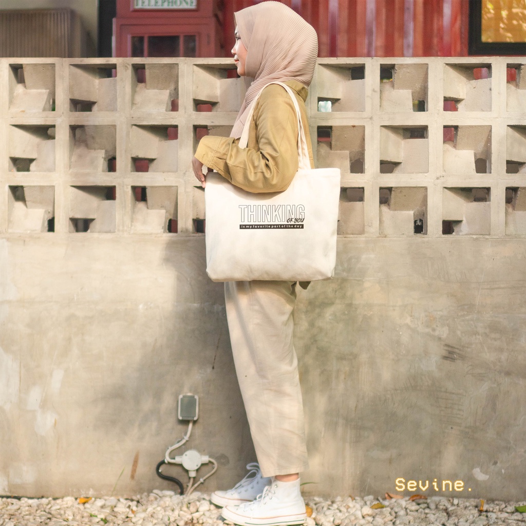 Sevine Tote Bag Kanvas Emily Tas Resleting Wanita Kuliah Fashion Laptop Totebag Quotes Vintage Series - CMW