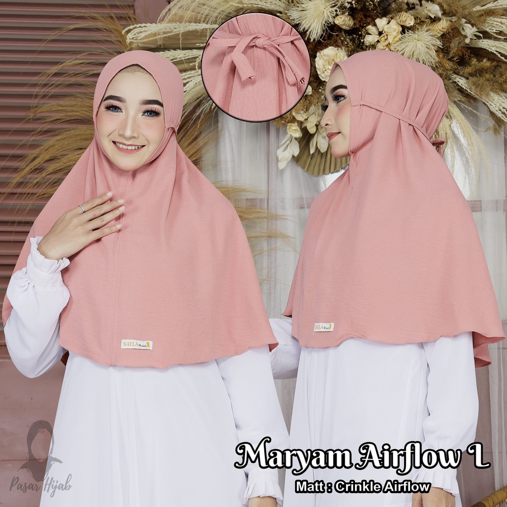 Jilbab Bergo Maryam Tali Crinkle Airflow Premium L  Kerudung Instan Tali Airflow Anti Kusut Pasar Hija'b