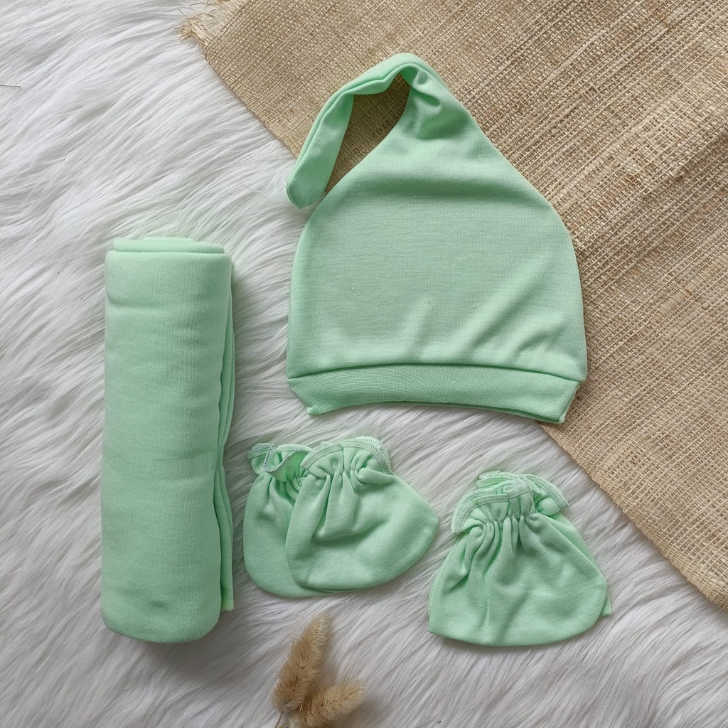 Set hemat baby newborn 4 in 1 polos bedong bayi kupluk sarung tangan dan sarung kaki bayi baru lahir