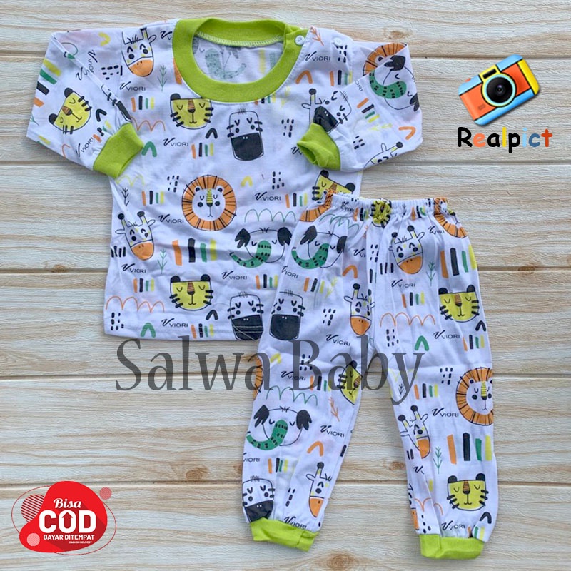 Setelan Baju Bayi Setelan Piyama Bayi Lengan Panjang Kancing Bahu Usia 3-12 Bulan Anababy