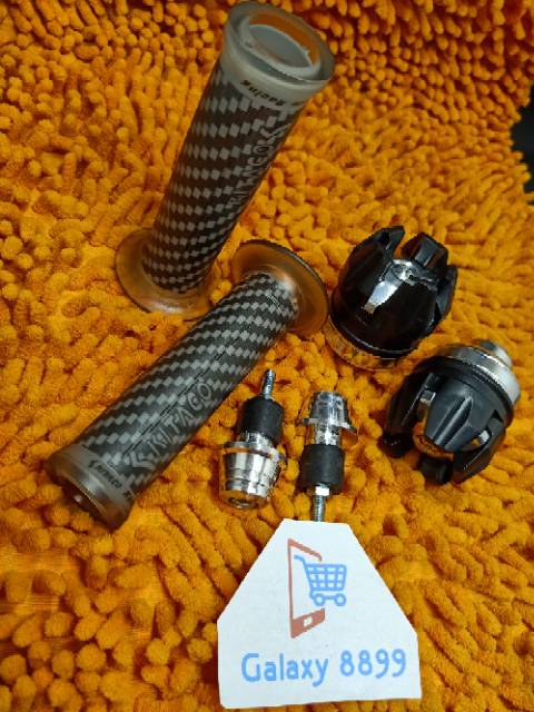 Handgrip karbon kitaco + Jalu As roda depan + Jalu stang silver universal