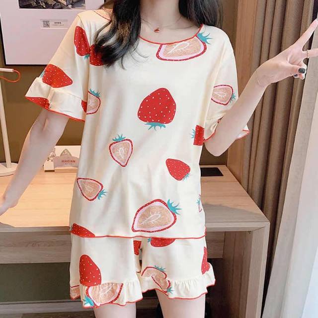 Baju tidur Wanita Import Bahan Kaos Spandex Tebal Aneka Motif All Size L Short Pants-7