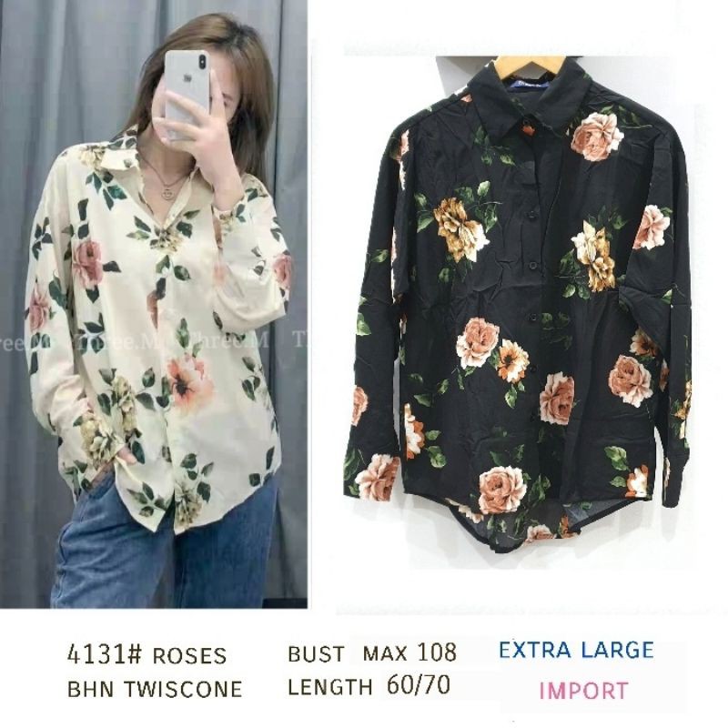 MDLV ~ 4131 KEMEJA ROSES WOMEN ROSE SHIRT WOMEN LONG HAND SHIRT PREMIUM KEMEJA TWISCONE KEMEJA LENGAN PANJANG FASHION IMPORT WANITA