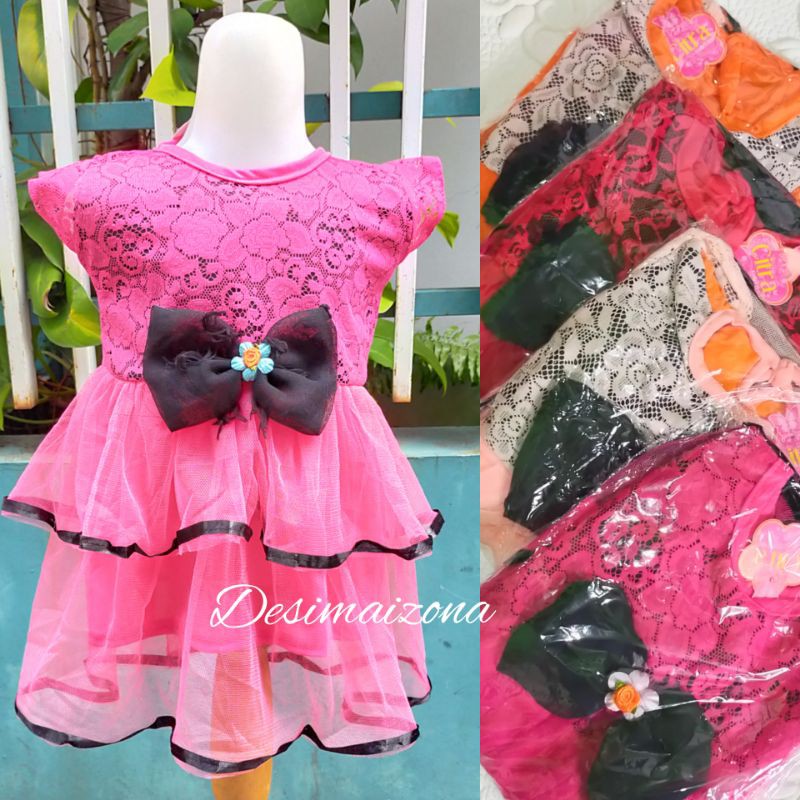 DRESS ANAK BAHAN TILE LEMBUT 2 LAYER//USIA 1-2 TAHUN.