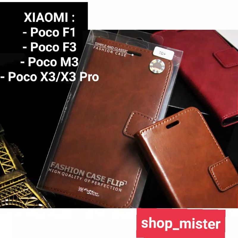 Sarung Buku Kulit Flip Leather Case Xiaomi Poco F1 Poco F3 Poco M3 Poco X3/X3 Pro