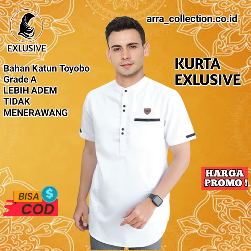 PROMO Baju koko pria lengan pendek muslim cowok rabbani bordir polos terbaru premium bahan toyobo WA