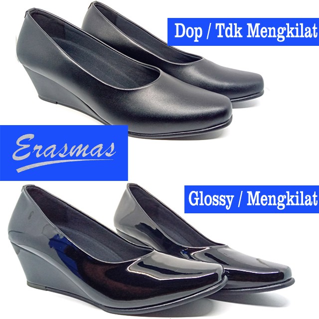 Sepatu Wedges Hitam Erasmas Hak 5 Cm Wedges Persit Wedges Bhayangkari Wedges Erasmas Polwan Formal Kantor