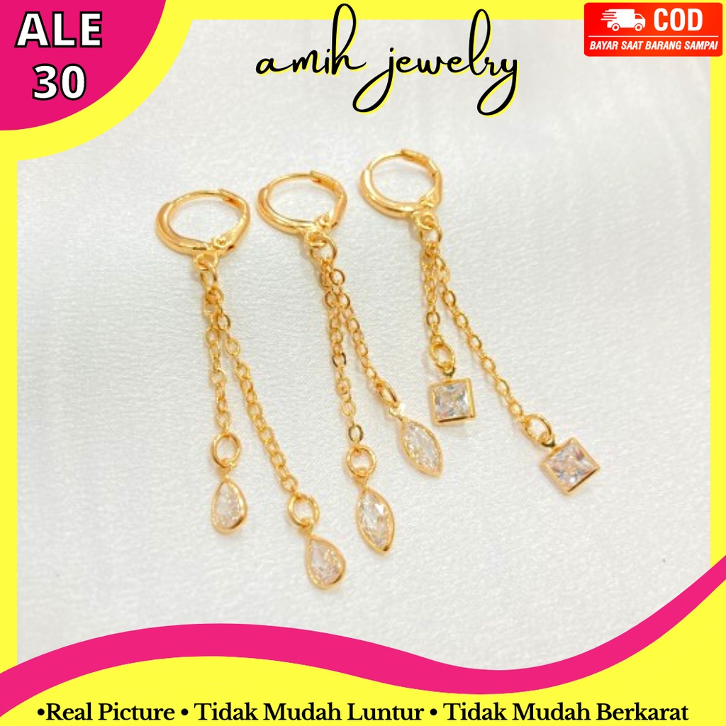 Anting Wanita Titanium Jurai Panjang Perhiasan Emas Anting Korea Gantung Anting Tusuk Set Accecoris