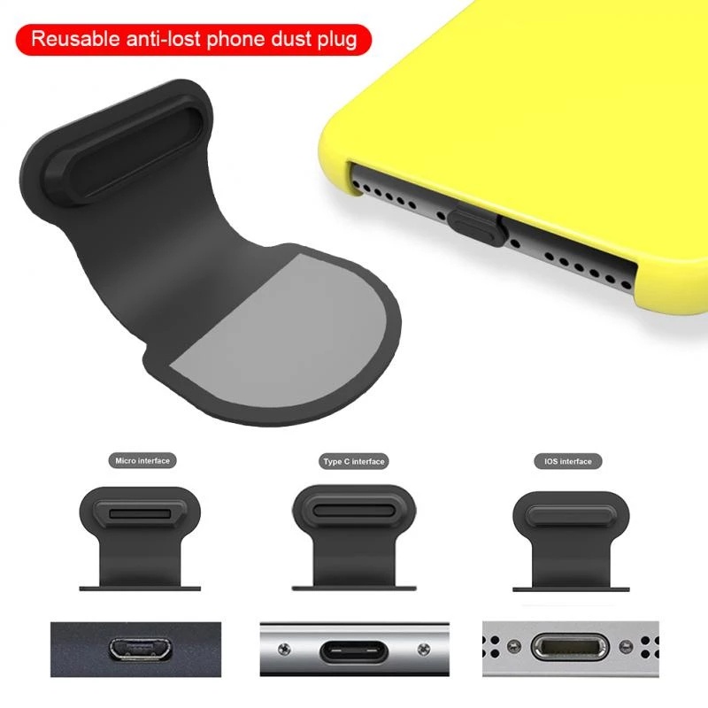 1pc Plug Penutup Port Pengisian Daya Ponsel Bahan Silikon Tahan Air Tahan Debu Dapat Digunakan Kembali Untuk Apple Android Tipe C IOS Micro USB