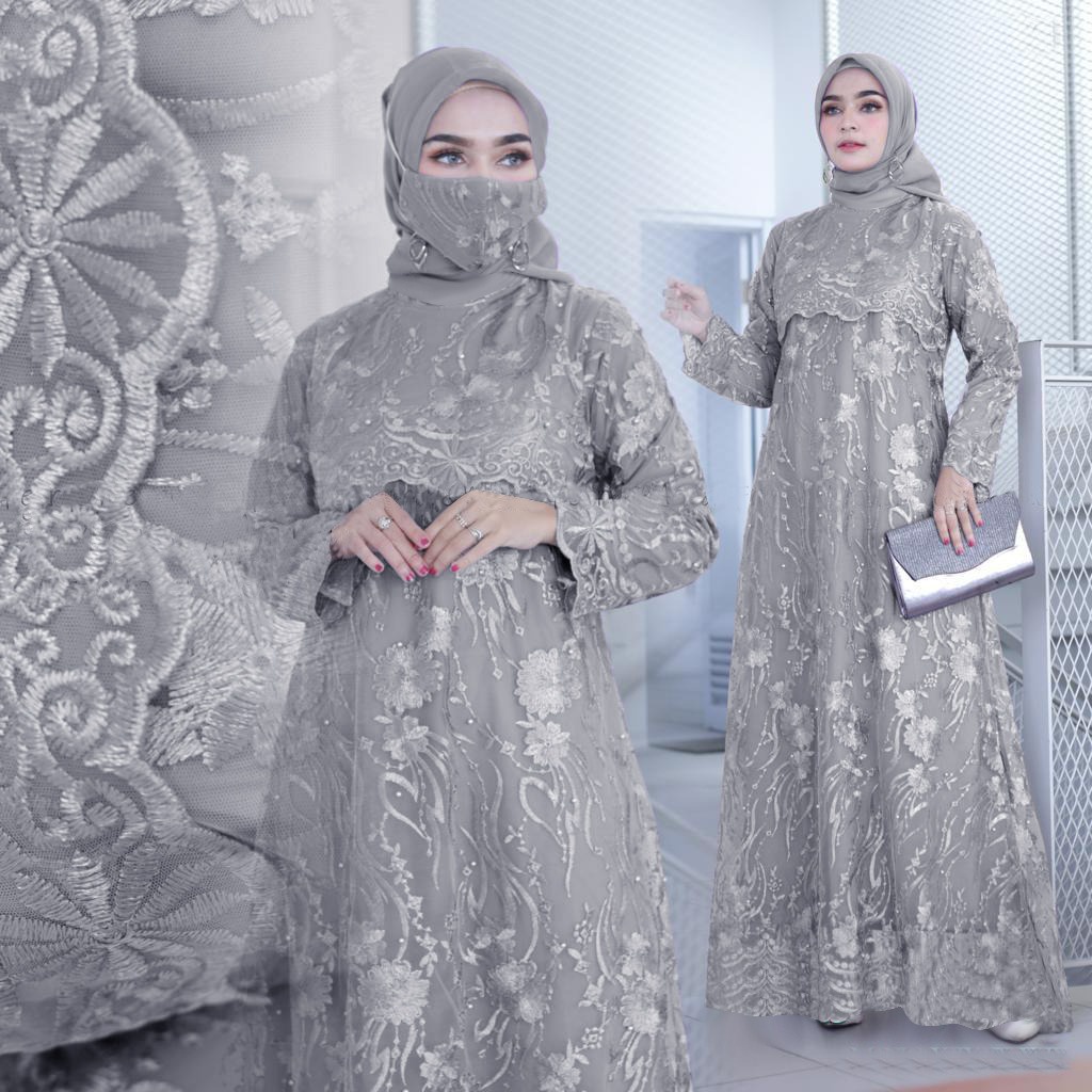 SONAYA (NEW PRODUCT) Gamis Brukat Full Pesta Tile Maxi Dress Muslim Wanita Premium Kondangan Size M, L , XL, XXL, XXXL Ukuran JUMBO