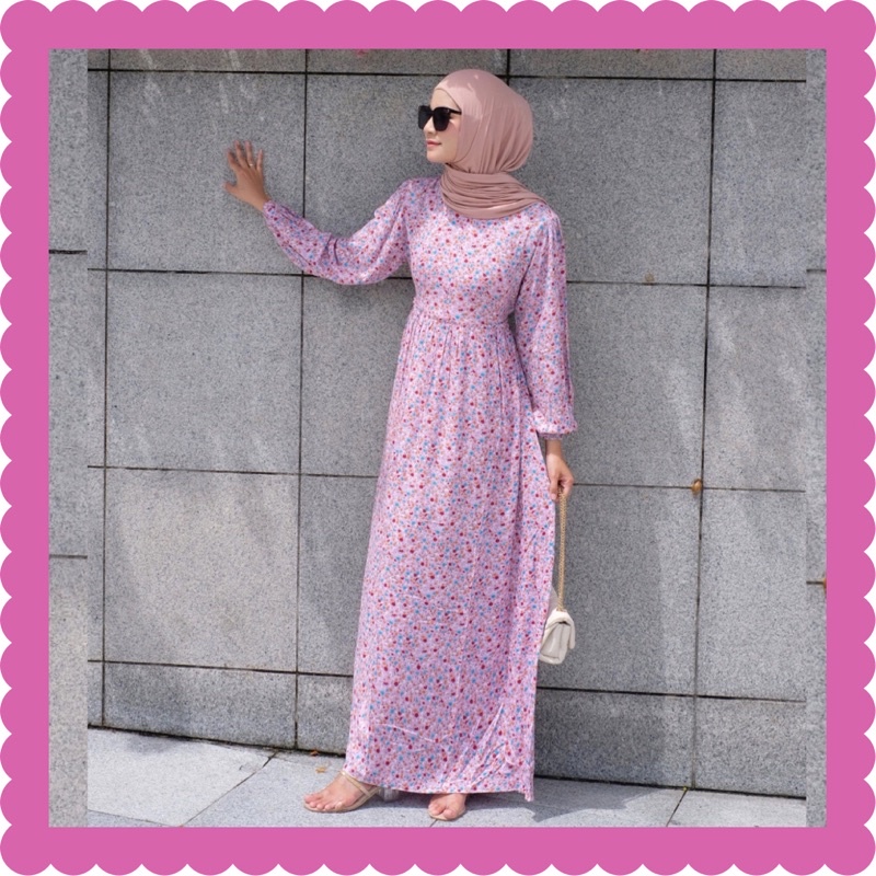 Ounadoutfit hezlin dress wanita muslimah rayon motif bunga manis busui bahan adem model kekinian / dress motif bunga / homedress rayon busui / baju muslim panjang