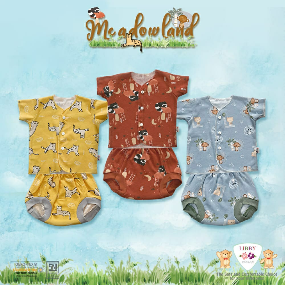 Libby Stelan Baju Pendek &amp; Celana Pop Meadow Land Series (Satu Set Isi 3Pcs)