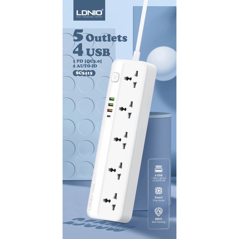 Stop Kontak Power Soket LDNIO SC5415 colokan listrik 5 power 1PD 1QC 3.0 2USB