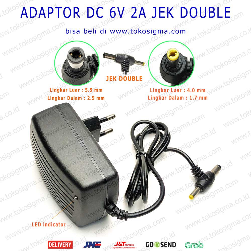 ADAPTOR POWER SUPPLY AC PLUG EU TO DC 6V 2A jek Ganda - Double Jack