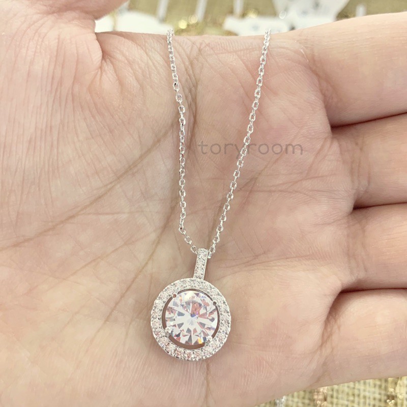 Kalung silver double round diamond pendant