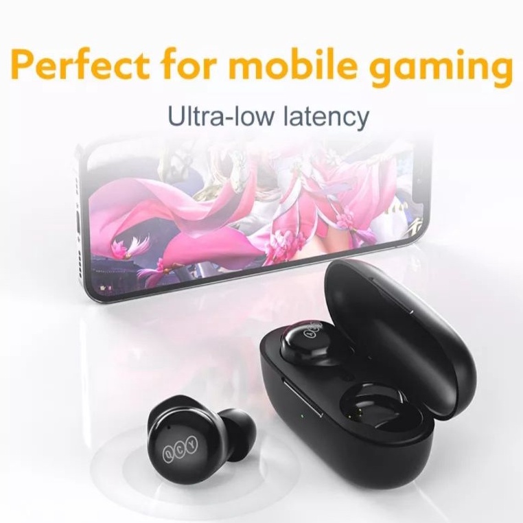 GARANSI 1 TAHUN QCY T17 TWS EARPHONE BLUETOOTH WIRELESS TANPA KABEL EARBUDS BT5.1 HIFI KONTROL SENTUH MODEL LATENSI