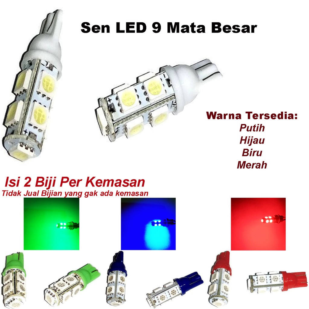 LED 9 Mata T10 Untuk Lampu Motor 2 Pcs - Sen LED 9 Mata Dengan Mata Besar