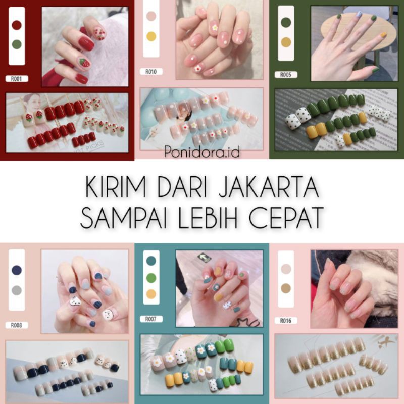 {R001-R020} kuku palsu fake nail art kode R [isi 24pcs + lem + box] kuku palsu R-Fake nail art R