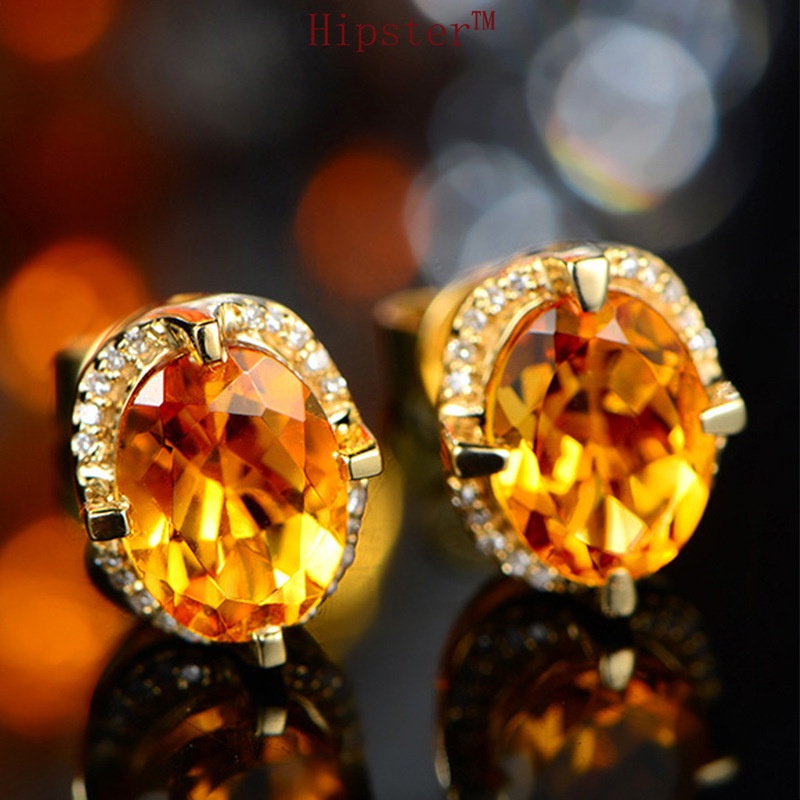 Simple Yellow Gem Pendant Elegant Ring Full Diamond Light Luxury Stud Earrings Moissanite Bracelet Jewelry Set