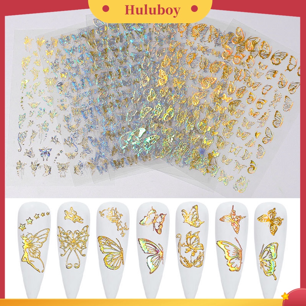 Huluboy Huluboy♡ 1 Lembar Stiker Nail Art Motif Kupu-Kupu Untuk Wanita