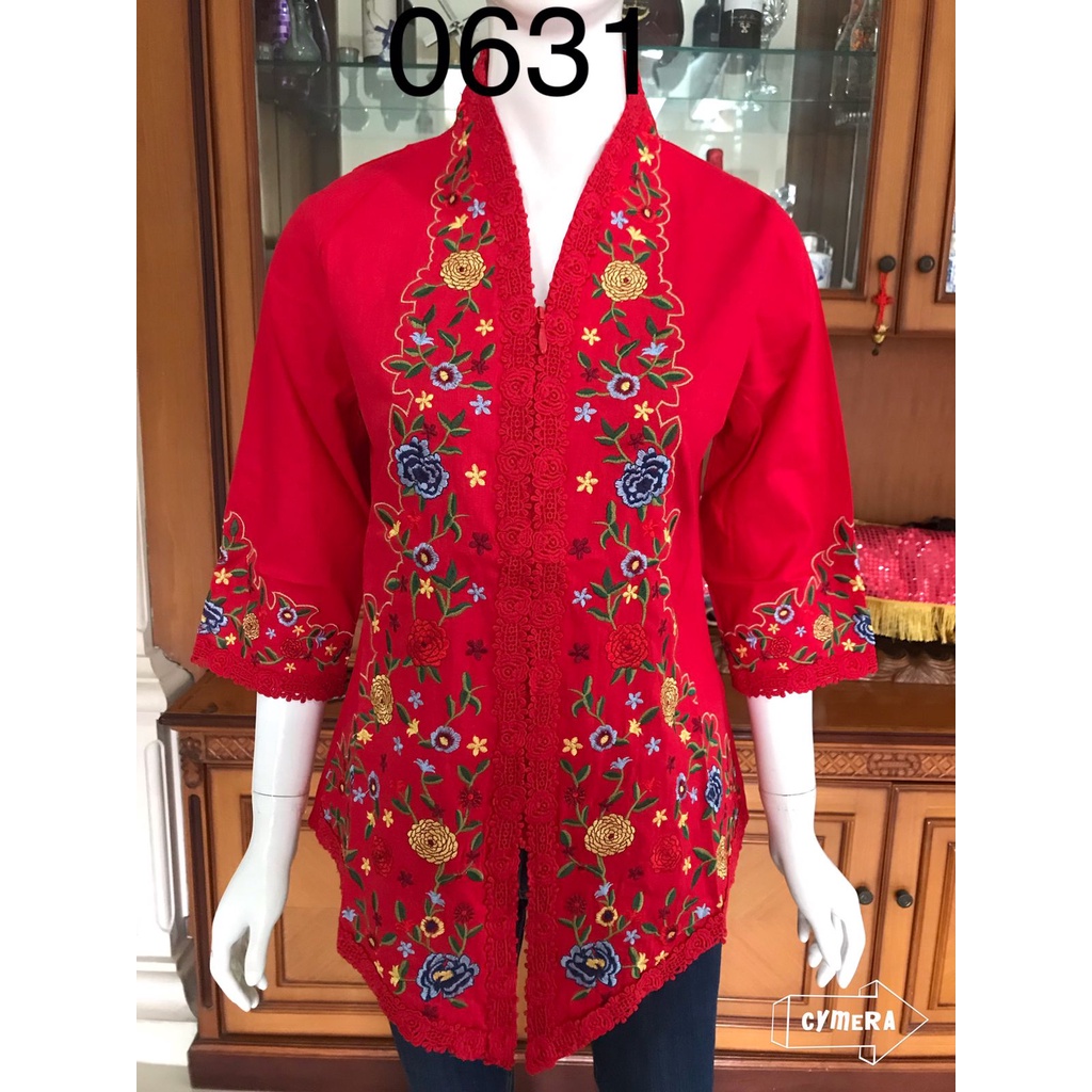 Kebaya alexuez merah  bordir timbul premium /kebaya modern 0631 bordir lancip