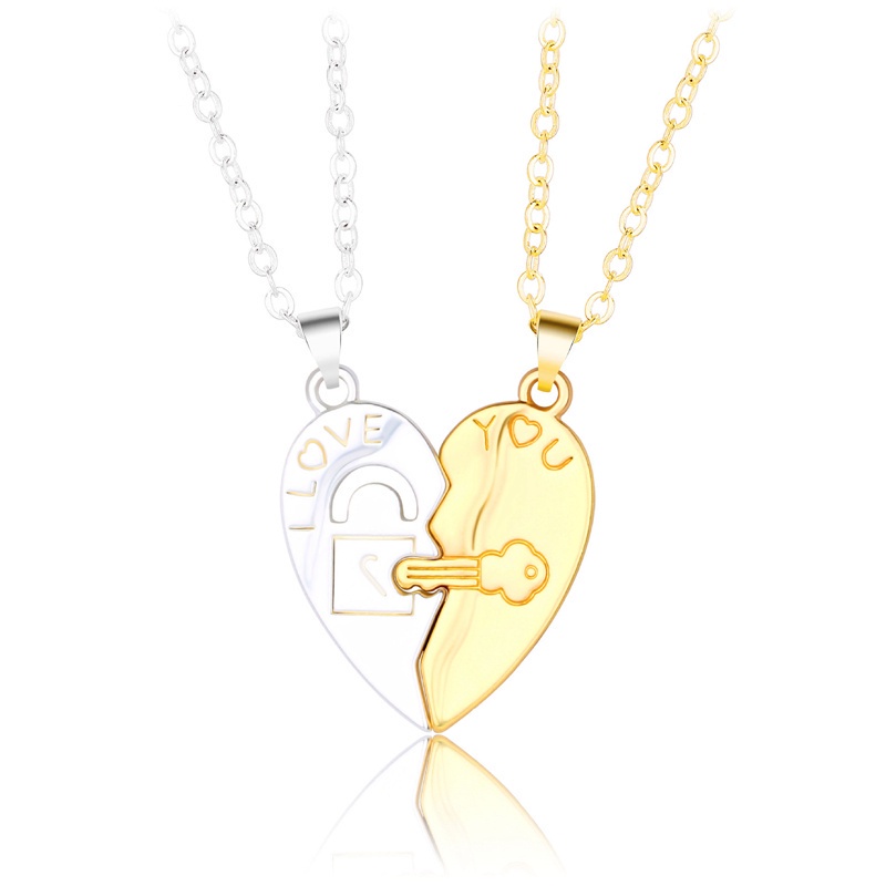 Fancyqube 2pcs / Set Kalung Liontin Dua Hati Untuk Pria Dan Wanita