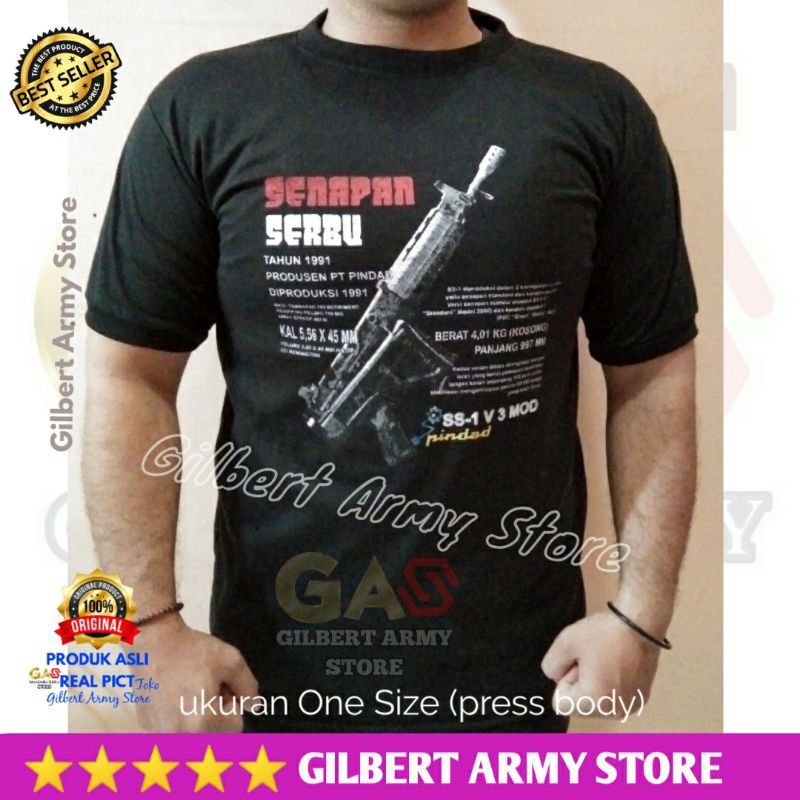 Grosir Kaos Senapan Serbu Lengan Pendek TNI POLRI Murah warna hitam abu misti Gilbert Army Store