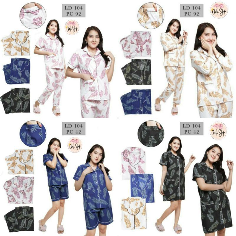 Baju Tidur Piyama Wanita Cewek Pajamas Dewasa Katun Motif Mocca Daun CP / PP / HP